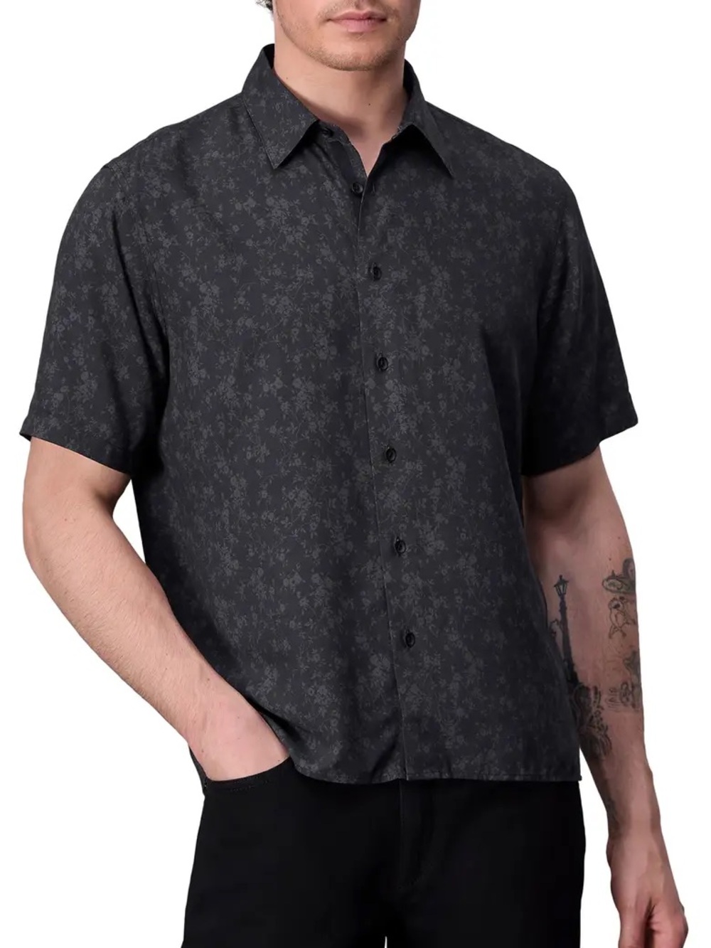 Rag & Bone Dalton Black Floral Print Short Sleeve Causal Button Down Shirt XL
